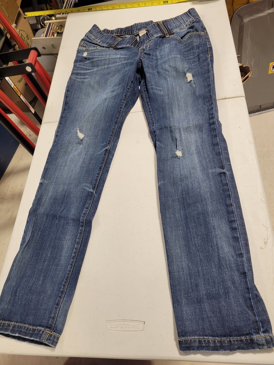 Old Navy Denim - Old Navy Women's Straight Leg Distressed Blue Maternity Jeans